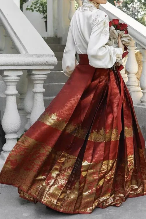 Kf S8b5157f7db544847a62d7827e423e079q Red Fashion Gold Mamianqun Set Modified Hanfu Daily Commuter Dress Women Sexy Elegant Party Dress Horse Red Fashion Gold Mamianqun Set Modified Hanfu Daily Commuter Dress Women Sexy Elegant Party Dress Horse Face Skirt Ming Hanfu