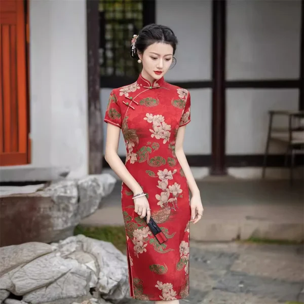 Kf S8dd220f9279d470189cd56ade6082c60r Red Printed Cheongsam Summer New Young Style Girl Mid Length Slim Green Qipao Chinoise Daily Evening Red Printed Cheongsam Summer New Young Style Girl Mid-length Slim Green Qipao Chinoise Daily Evening Banquet Gown Vintage Dress