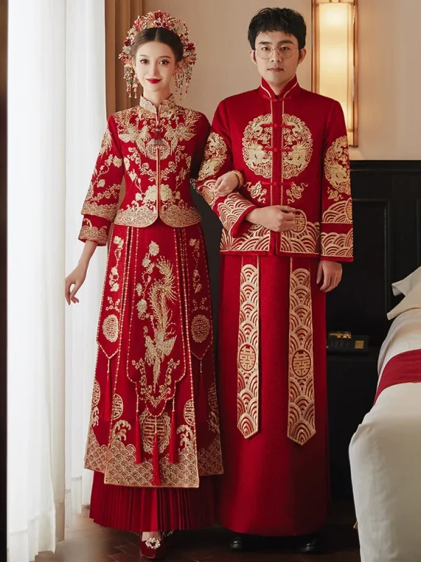 Kf S8e878983ec8642aaab2734c1c0333a9ev 2023 Chinese Style Bride Groom Qipao Exquisite Dragon Phoenix Embroidery Party Wedding Dress Toast Clothing Chinese Style Bride Groom Qipao Exquisite Dragon Phoenix Embroidery Party Wedding Dress Toast Clothing