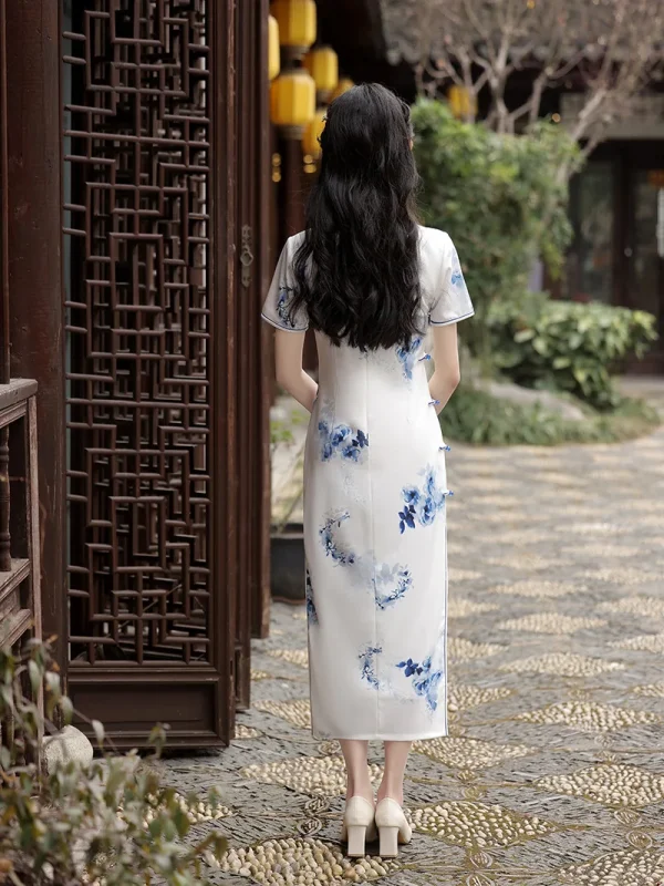 Kf S8eed8ba2b9984eac849a79e7350ef51bj Chinese Style Improved Qipao 2024 Spring Summer New Ink Painting Blue White Porcelain Printing Retro Women Chinese Style Improved Qipao Spring/summer New Ink Painting Blue White Porcelain Printing Retro Women's Cheongsam Dress