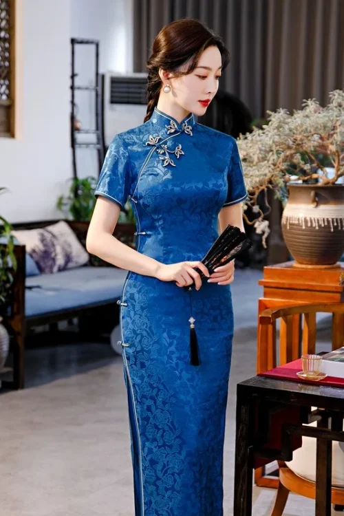 Kf S8fd7aa1d6ea44b40b3036d3e96d4bda4z 2024 Spring Large Flower Buttons Button Jacquard Cheongsam Dress Folk Style Improved Elegant Show Cheongsam Spring Large Flower Buttons Button Jacquard Cheongsam Dress Folk Style Improved Elegant Show Cheongsam