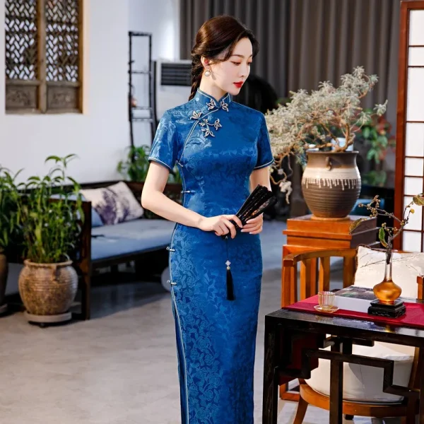 Kf S8fd7aa1d6ea44b40b3036d3e96d4bda4z 2024 Spring Large Flower Buttons Button Jacquard Cheongsam Dress Folk Style Improved Elegant Show Cheongsam Spring Large Flower Buttons Button Jacquard Cheongsam Dress Folk Style Improved Elegant Show Cheongsam