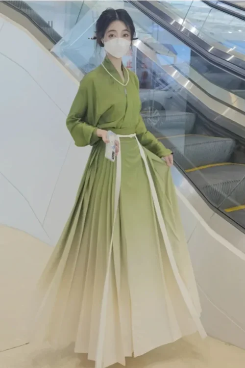 Kf S92a7e44c70a84ea5ab5195491b5c7df6x Spring Summer Song Dynasty Elegant Satin Green Gradient Hanfu Dress Women S Clothing Improved Modern Horse Spring Summer Song Dynasty Elegant Satin Green Gradient Hanfu Dress Women's Clothing Improved Modern Horse Face Skirt Hanbok