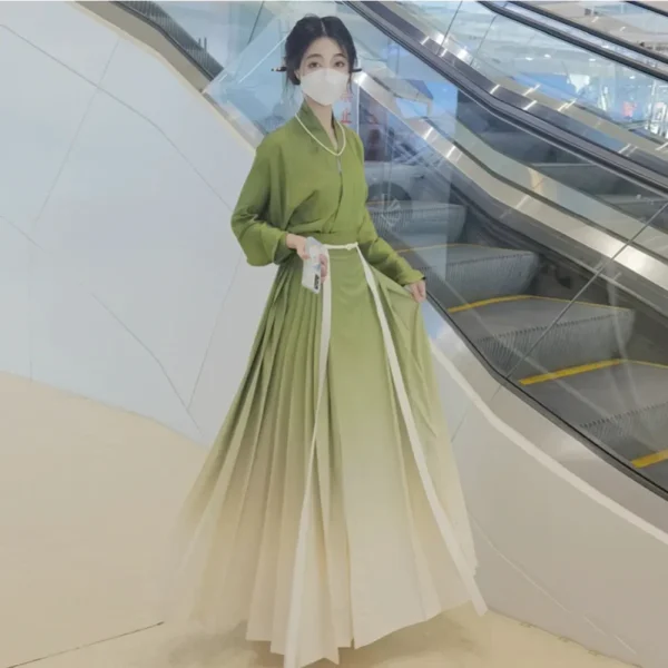 Kf S92a7e44c70a84ea5ab5195491b5c7df6x Spring Summer Song Dynasty Elegant Satin Green Gradient Hanfu Dress Women S Clothing Improved Modern Horse Spring Summer Song Dynasty Elegant Satin Green Gradient Hanfu Dress Women's Clothing Improved Modern Horse Face Skirt Hanbok