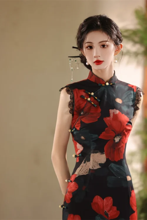 Kf S92daa0a5c47f4e8d899a8553ea40684am Young Style Improved Sleeveless Cheongsam Women Chinese Retro Old Shanghai Printed Qipao Dress High End Temperament Young Style Improved Sleeveless Cheongsam Women Chinese Retro Old Shanghai Printed Qipao Dress High-end Temperament Evening Gown