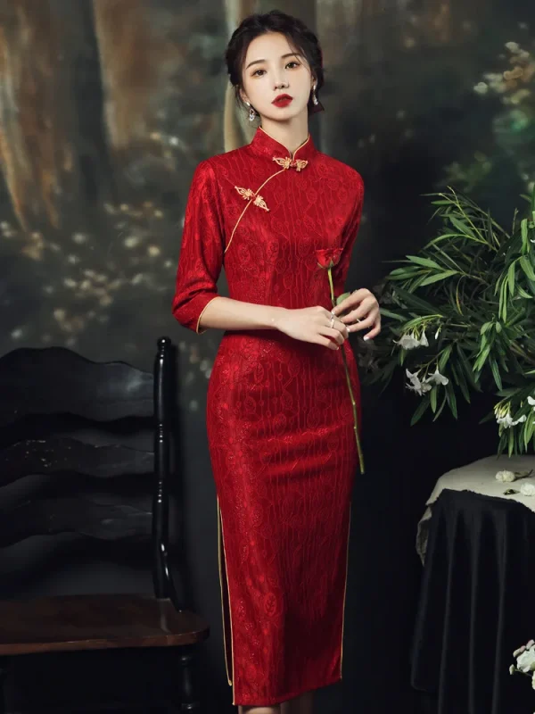 Kf S93881b8ec0104b74aa2b62489f02b9daz Chinese Style Long Dress Red Slim Cheongsam Qipao Dress Wedding Party Hanfu Summer Lace Chinese Style Long Dress Red Slim Cheongsam Qipao Dress Wedding Party Hanfu Summer Lace