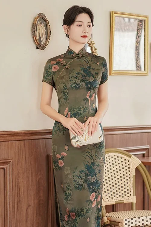 Kf S949275440dac4002ad3f579c3d1e4d8bm Women Cheongsam Large Size 3xl 4xl 5xl Mandarin Collar Chinese Tradition Dress Vintgae Green Elegant Print Women Cheongsam Large Size 3XL 4XL 5XL Mandarin Collar Chinese Tradition Dress Vintgae Green Elegant Print Flower Long Qipao