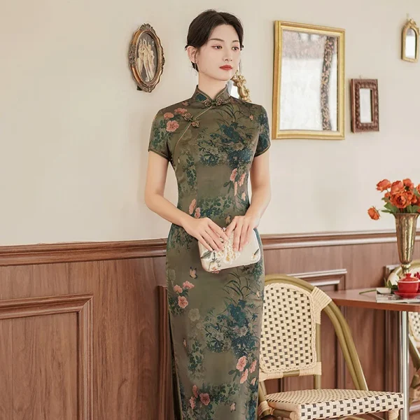 Kf S949275440dac4002ad3f579c3d1e4d8bm Women Cheongsam Large Size 3xl 4xl 5xl Mandarin Collar Chinese Tradition Dress Vintgae Green Elegant Print Women Cheongsam Large Size 3XL 4XL 5XL Mandarin Collar Chinese Tradition Dress Vintgae Green Elegant Print Flower Long Qipao