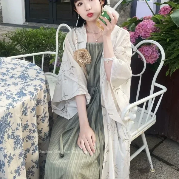 Kf S950ee72277b84a77994ba7064b1c2741v 2023 Autumn Modern Chinese Style Loose Hanfu Dress With Robe 2pcs Traditional Chinese Clothing For Women Autumn Modern Chinese Style Loose Hanfu Dress with Robe 2pcs Traditional Chinese Clothing for Women Sweet Holiday Dresses