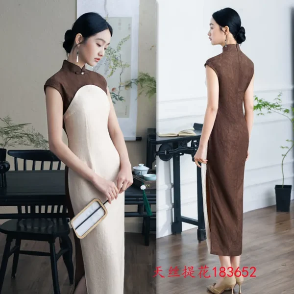 Kf S95dba99d824041ec9bd7529262a0ab52o Improved New Chinese Style Long Spliced Sleeveless Qipao 2024 Spring Summer New Fashion Chinese Style Girls Improved New Chinese Style Long Spliced Sleeveless Qipao Spring/Summer New Fashion Chinese Style Girls' Cheongsam Dress