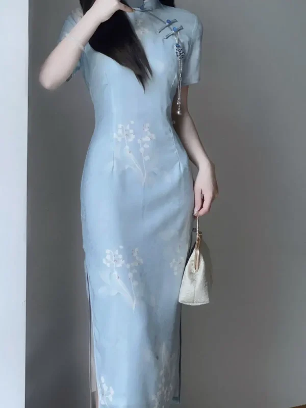 Kf S963633fe25204762bde67cdd4234fd2fc 2024 Summer Cheongsam Improved Elegant Qipao Daily Slim Fit Blue Gentle Comfortable Qipao Long Vintage Dress Summer Cheongsam Improved Elegant Qipao Daily Slim Fit Blue Gentle Comfortable Qipao Long Vintage Dress