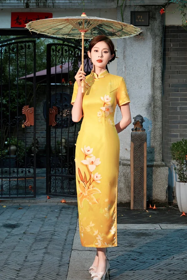 Kf S971020266fc4480bb40029ad3ff8883ar 2023 Spring And Summer Yellow New Cheongsam Dress Retro Artistic Temperament Floral Cardigan Qipao Hanfu Chinese Spring And Summer Yellow New Cheongsam Dress Retro Artistic Temperament Floral Cardigan Qipao Hanfu Chinese Dress