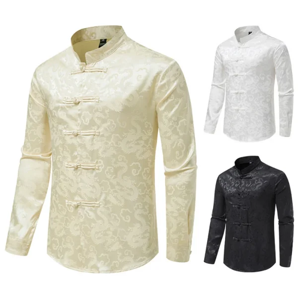 Kf S9783de4dee1847e58c0a2403bfb09845m 2023 New Men Chinese Style Vintage Shirt Mens Tops Tang Suit Fashion Solid Traditional Long Sleeve New Men Chinese Style Vintage Shirt Mens Tops Tang Suit Fashion Solid Traditional Long Sleeve Stand-Up Collar White Shirt