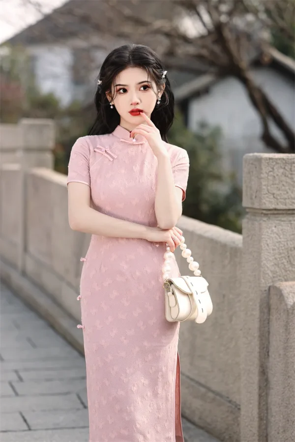 Kf S9796f35d84b34309b9ebc1493f7f7cefz Spring Summer New Lace Mid Length Qipao Solid Color Slim Art Retro Dress Mandarin Collar Cheongsam New Lace Mid length Qipao Solid Color Slim Art Retro Dress Mandarin Collar Cheongsam