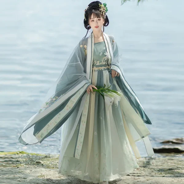 Kf S97bc8da86ddb409f8aaca083d69698b8b Yj02 Original Flower Language Song Dynasty Gradual Embroidered Front Large Sleeve Shirt With A Waist Pleated Original flower language Song Dynasty gradual embroidered front large sleeve shirt with a waist pleated skirt Hanfu woman