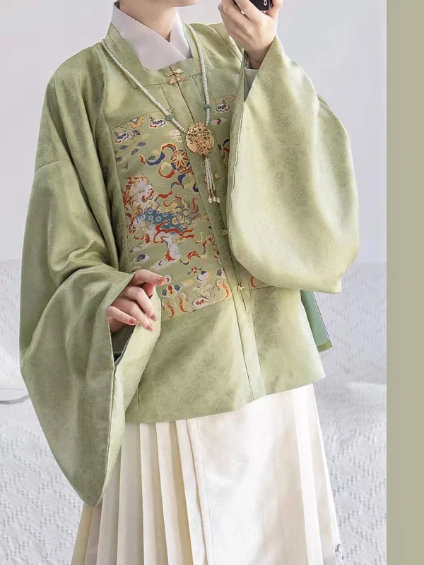 Kf S987052bc61724f4c8241bde633008fefz Tang Chun San Yue Original Hanfu Square Collar Patchwork Short Jacket Imitation Makeup Damask Horse Face Tang Chun San Yue Original Hanfu Square Collar Patchwork Short Jacket Imitation Makeup Damask Horse Face Skirt Ming Dynasty