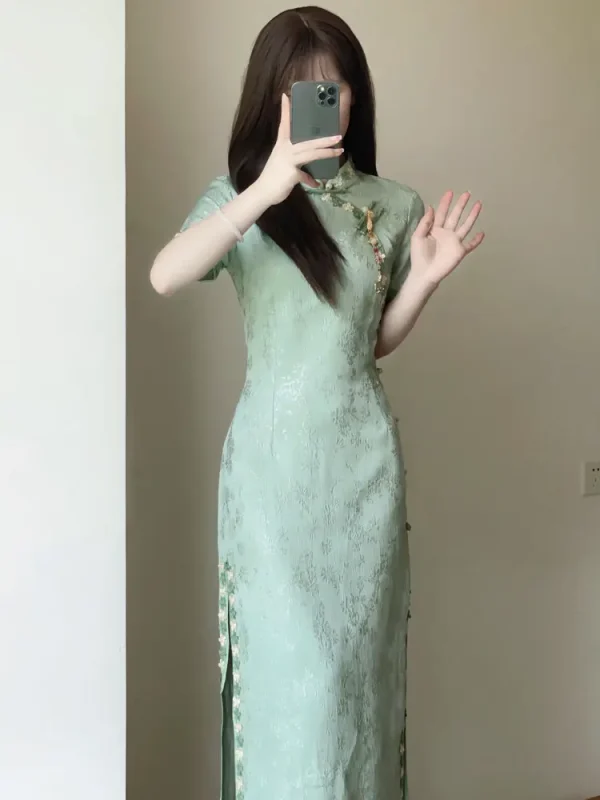 Kf S98d9034a412d4b02bf8e04ab312def3f2 Women Green Cheongsam 2024 Elegant Daily Improved Qipao Summer Young Girls Modern Chinese Dress Long Dresses Women Green Cheongsam Elegant Daily Improved Qipao Summer Young Girls Modern Chinese Dress Long Dresses