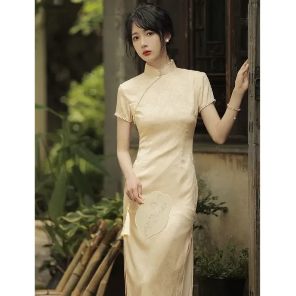 Kf S993b2896047c40c3b4b8759f2088262at Champagne Elegant Cheongsam Short Sleeve Vintage Improved Women Summer Daily Dress Slim Fit Young Qipao S Elegant Cheongsam Short Sleeve Vintage Improved Women Summer Daily Dress Slim-fit Young Qipao S To XXL