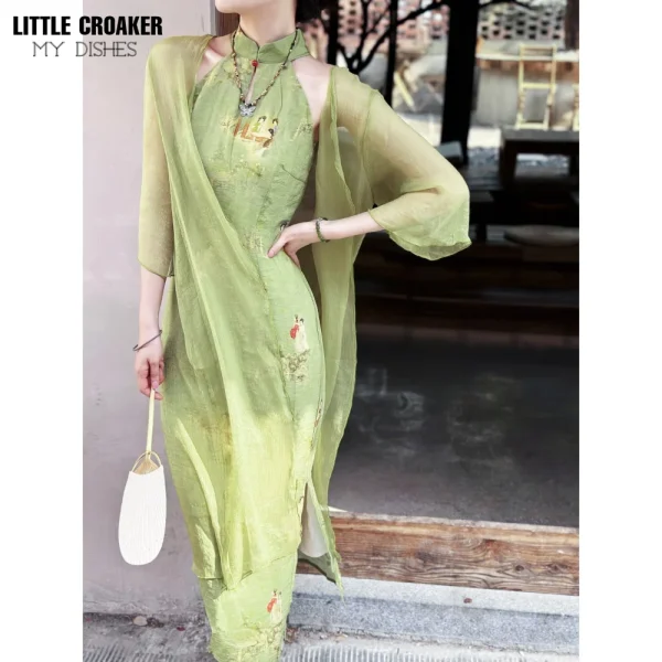 Kf S9a106d7fe4884e6a88ee8a4a4f865a6cx Women Spring And Summer Cheongsam Original New Chinese Classical Hanging Cicpao Long Neck Dress Cool Green Women Spring and Summer Cheongsam Original New Chinese Classical Hanging Cicpao Long Neck Dress Cool Green Improved Qipao