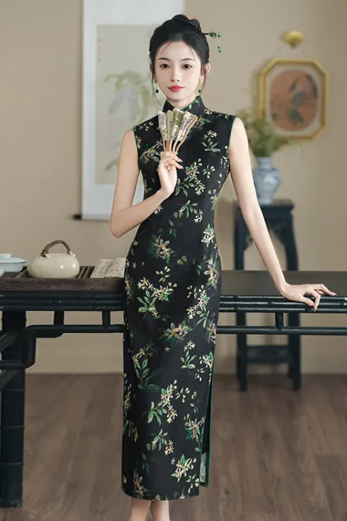 Kf S9b223a042887493e96483a73ea3544f7k Nero Stampa migliorato Lungo Cheongsam Donne Elegante Abito Sottile Plus Size Stile Cinese Manica Lunga Retro Nero Stampa migliorato Lungo Cheongsam Donne Elegante Abito Sottile Plus Size Stile Cinese Manica Lunga Retro Qipao Da S A 3XL