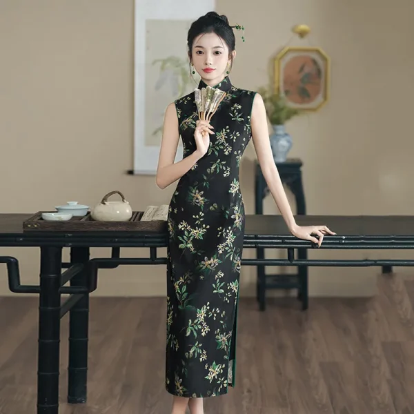 Kf S9b223a042887493e96483a73ea3544f7k Black Print Improved Long Cheongsam Women Elegant Slim Dress Plus Size Chinese Style Long Sleeve Retro Black Print Improved Long Cheongsam Women Elegant Slim Dress Plus Size Chinese Style Long Sleeve Retro Qipao S To 3XL