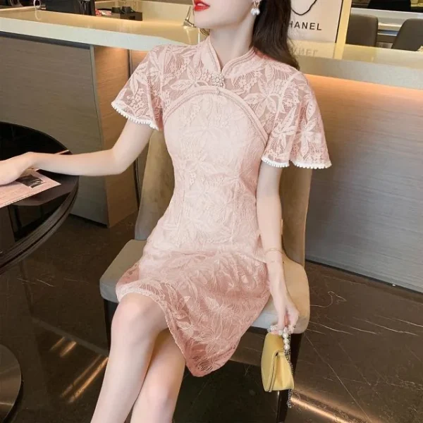 Kf S9ce8f9ed84274552bb26f63e3284968el Bridal Wedding Banquet Cheongsam Chinese Traditional Red Qipao Short Sleeve Lace Dress For Women Clothing Bridal Wedding Banquet Cheongsam Chinese Traditional Red Qipao Short Sleeve Lace Dress for Women Clothing