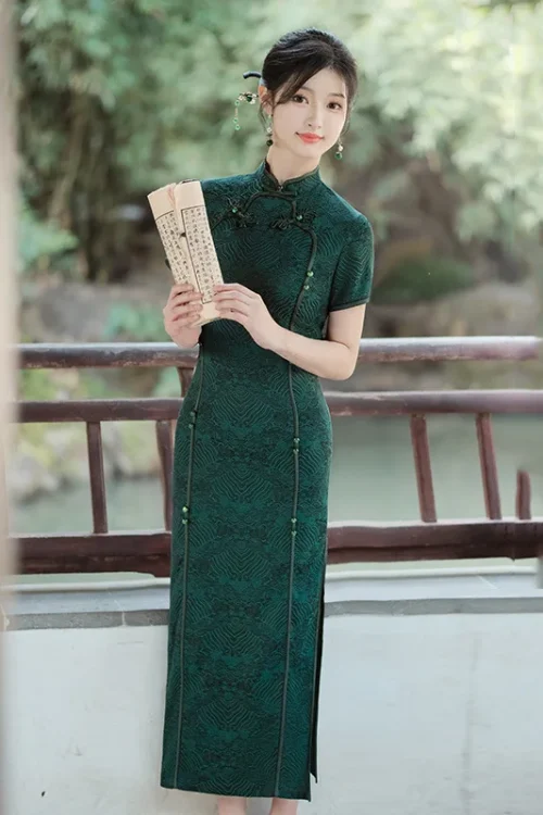 Kf S9cf78559874741b0820beec113cba91fw Green Women Vintage Dress Cheongsam Handmade Button Floral Dresses Chinese Style Summer Autumn Long Qipao M Green Women Vintage Dress Cheongsam Handmade Button Floral Dresses Chinese Style Summer Autumn Long Qipao M To 4XL