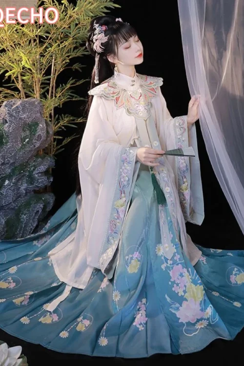 Kf S9d95813d519b48e68088ca0eb6ed61033 2 Colors Chinese Traditional Hanfu Women Ming Dynasty Cloud Shoulder Horse Face Skirt Printing Folk Fairy 2 Colors Chinese Traditional Hanfu Women Ming Dynasty Cloud Shoulder Horse Face Skirt Printing Folk Fairy Dance Cosplay Dress