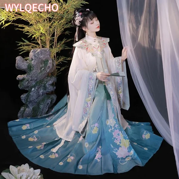 Kf S9d95813d519b48e68088ca0eb6ed61033 2 Colors Chinese Traditional Hanfu Women Ming Dynasty Cloud Shoulder Horse Face Skirt Printing Folk Fairy 2 Colors Chinese Traditional Hanfu Women Ming Dynasty Cloud Shoulder Horse Face Skirt Printing Folk Fairy Dance Cosplay Dress