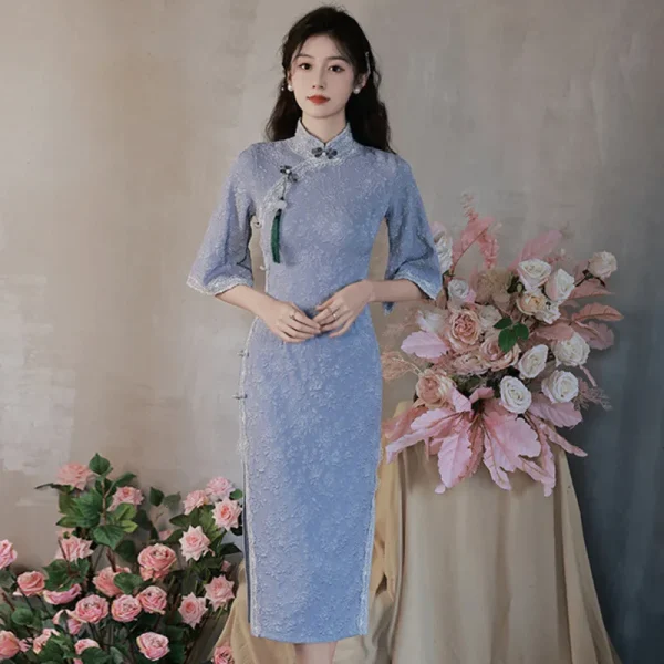 Kf S9e4ba6e9ed9741f4ad471da0236d7f28c Blue Girl Qipao Tradición China Traje Elegante Nacional Vintage Vestido Estilo Chino Delgado Mujeres Verano Moderno Blue Girl Qipao Tradición China Traje Elegante Nacional Vintage Vestido Estilo Chino Delgado Mujeres Verano Moderno Cheongsam Mejorado.