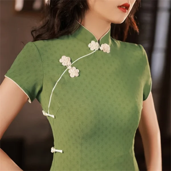 Kf S9e8b051886eb422c85cb58e214af734ac Green Mid Length Short Sleeved Cheongsam Elegant Vintage Chinese Traditional Side Split Qipao Dress Formal Party Green Mid-length Short-sleeved Cheongsam Elegant Vintage Chinese Traditional Side Split Qipao Dress Formal Party Gown Oriental