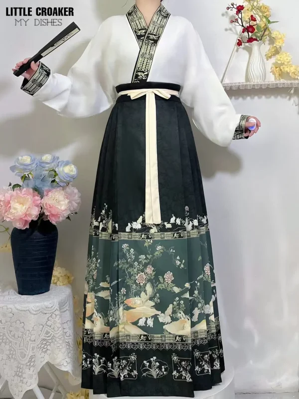 Kf S9f5f62f468014aedbccb9cc8b1f593cer China Hanfu Suit Ming Dynasty Horse Face Skirt Daily Chinese Style Pleated Mamian Skirt Modern Chinese China Hanfu Suit Ming Dynasty Horse-Face Skirt Daily Chinese Style Pleated Mamian Skirt Modern Chinese Style Clothes Set