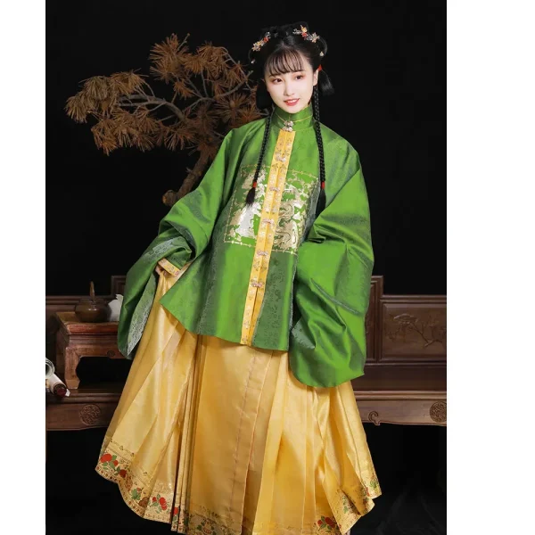 Kf S9f75404d29694ec28f92e27aa986e807o Shanggongyu Ming Dynasty Rabbit Embroidered Hanfu Top For Women Green Stand Collar Jacquard Woven Gold Large Ming Dynasty Rabbit Embroidered Hanfu Top For Women Green Stand Collar Jacquard Woven Gold Large Sleeve Hanfu Shirt