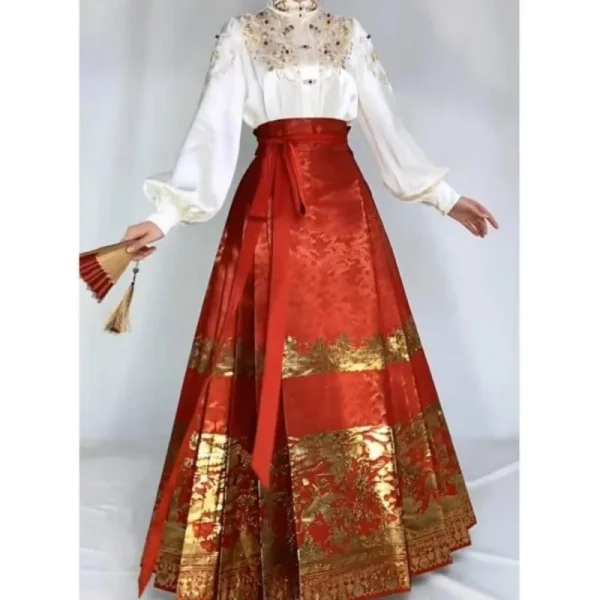 Kf S9fb56f1a779547aca37eb4f08484d5fbv Red Fashion Gold Mamianqun Set Modified Hanfu Daily Commuter Dress Women Sexy Elegant Party Dress Horse Red Fashion Gold Mamianqun Set Modified Hanfu Daily Commuter Dress Women Sexy Elegant Party Dress Horse Face Skirt Ming Hanfu