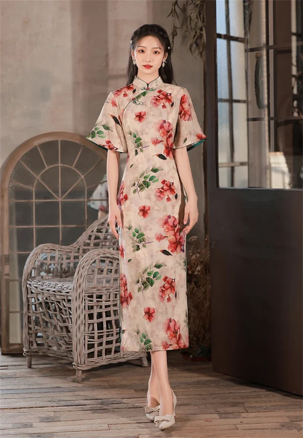 Kf Sa12afd5795524eedbc3b2460e00f52e31 Summer Silky Vintage Floral Print Cheongsam Breathable Improved Qipao Dress Young Girl Elegant Traditional Evening Gown Summer Silky Vintage Floral Print Cheongsam Breathable Improved Qipao Dress Young Girl Elegant Traditional Evening Gown Vestidos