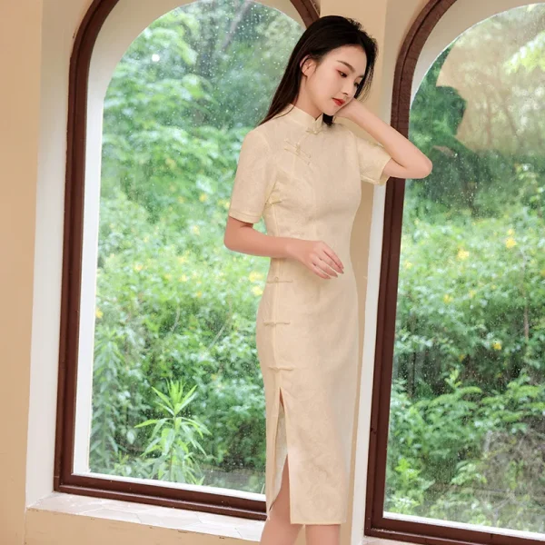 Kf Sa24dceadef6947519da9b2ca6a554670q New Cheongsam 2023 New Young Women S Summer Daily Wear Improved Dress Middle And Long Waist New cheongsam new young women's summer daily wear improved dress middle and long waist girl