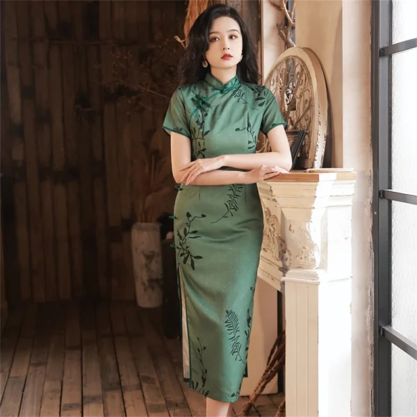 Kf Sa294b092a1ea4cb199aab6a70507ecd6s Long Chiffon Cheongsam Vintage Old Shanghai Green Printed Dress Summer Daily Elegant Chinese Traditional Banquet Qipao Cheongsam Vintage Old Shanghai Green Printed Dress Summer Daily Elegant Chinese Traditional Banquet Qipao