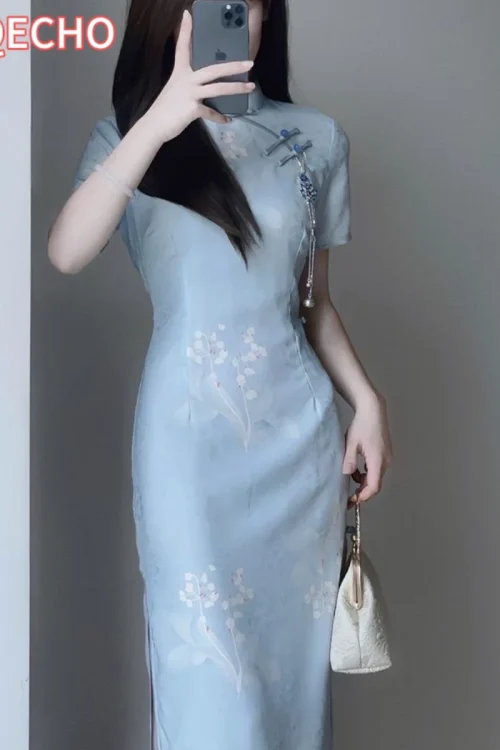 Kf Sa2a3abe7b5704c13b55aff122d16dff2b 2024 Summer Cheongsam Improved Elegant Qipao Daily Slim Fit Blue Gentle Comfortable Qipao Long Vintage Dress Summer Cheongsam Improved Elegant Qipao Daily Slim Fit Blue Gentle Comfortable Qipao Long Vintage Dress