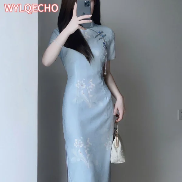 Kf Sa2a3abe7b5704c13b55aff122d16dff2b 2024 Summer Cheongsam Improved Elegant Qipao Daily Slim Fit Blue Gentle Comfortable Qipao Long Vintage Dress Summer Cheongsam Improved Elegant Qipao Daily Slim Fit Blue Gentle Comfortable Qipao Long Vintage Dress