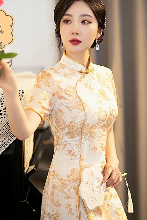 Kf Sa343dc4ecedf44cbb5e166e351d649520 Cheongsam Adulto Amarelo Gracioso Médio Comprimento Chiffon M 3xl 2022 Verão Novo Melhoria Diária Retro Chinês Cheongsam Adulto Amarelo Gracioso Médio-Comprimento Chiffon M-3XL Verão Novo Melhoria Diária Retro Vestido Tradicional Chinês Qipao.