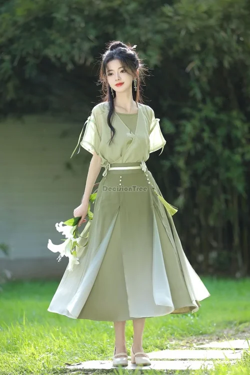 Kf Sa3861eec946c41ea94f0fb9ea5198a6b5 2024 Summer New Fresh Retro Gentle Literature Art Hanfu Daily Improved Chinese Han Style Modern Hanfu Summer new fresh retro gentle literature art hanfu daily improved chinese han style modern hanfu temperament zen tea dress