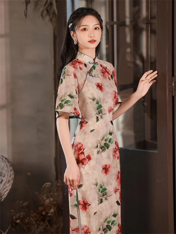 Kf Sa4e65e2247ac4e2b904a716d1dc131d0t Summer Silky Vintage Floral Print Cheongsam Breathable Improved Qipao Dress Young Girl Elegant Traditional Evening Gown Summer Silky Vintage Floral Print Cheongsam Breathable Improved Qipao Dress Young Girl Elegant Traditional Evening Gown Vestidos