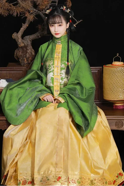 Kf Sa591bd9a0b934d018a587faa42104735r Shanggongyu Ming Dynasty Rabbit Embroidered Hanfu Top For Women Green Stand Collar Jacquard Woven Gold Large Ming Dynasty Rabbit Embroidered Hanfu Top For Women Green Stand Collar Jacquard Woven Gold Large Sleeve Hanfu Shirt