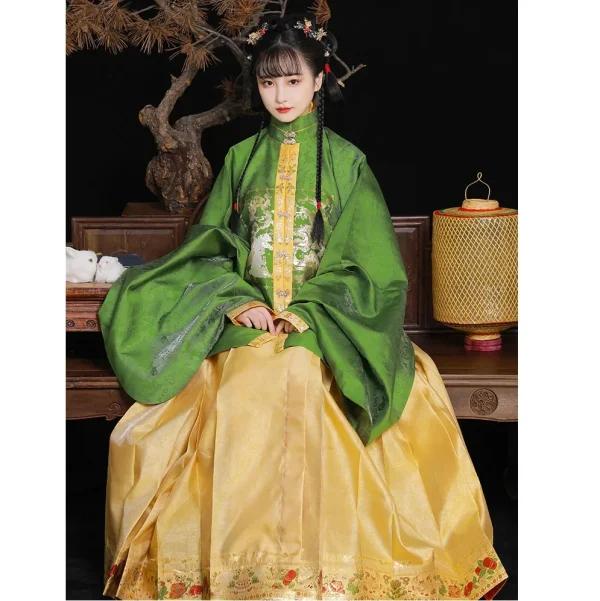 Kf Sa591bd9a0b934d018a587faa42104735r Shanggongyu Ming Dynasty Rabbit Embroidered Hanfu Top For Women Green Stand Collar Jacquard Woven Gold Large Ming Dynasty Rabbit Embroidered Hanfu Top For Women Green Stand Collar Jacquard Woven Gold Large Sleeve Hanfu Shirt