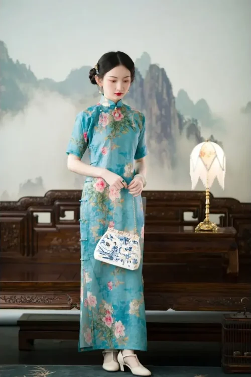 Kf Sa72bca1392904c6a807af590f781b9820 Summer Chinese Style Women Elegant Printed Cotton Linen Retro Qipao Buttoned Loose Blue Traditional Cheongsam Long Summer Chinese Style Women Elegant Printed Cotton Linen Retro Qipao Buttoned Loose Blue Traditional Cheongsam Long Dress Robe