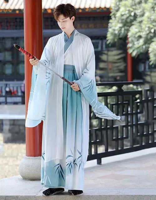 Kf Sa77829d27f854fccaf81fc0bd1881168r.jpg 640x640.jpg Bamboo Hanfu Traditional Chinese Clothing Men's Cross Collar Immortal Costume Vintage Cosplay Stage Show Ru Skirt Hanfu Dress