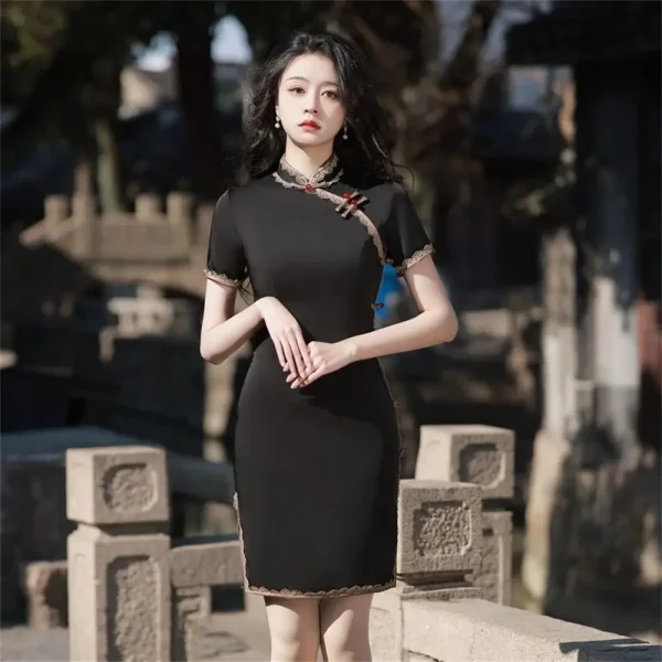 Kf Sa7f21760558e4aa1ba0bedbffadc41c1y Black Sweet Cool French Retro Cheongsam Palace Style Improved New Young Girl Side Split Qipao Dress Black Sweet Cool French Retro Cheongsam Palace Style Improved New Young Girl Side Split Qipao Dress Evening Party Gown Oriental