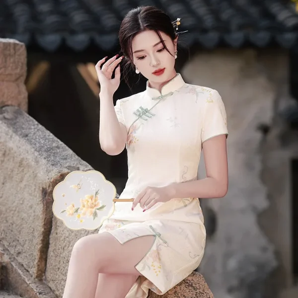 Kf Sa973858dea60443796ff9ea8181345fei Princess Qianjin S New Summer Style National Style Korean Hemp Composite Single Layer Cheongsam Short Skirt Princess Qianjin's New Summer Style National Style Korean Hemp Composite Single Layer Cheongsam Short Skirt for Small People