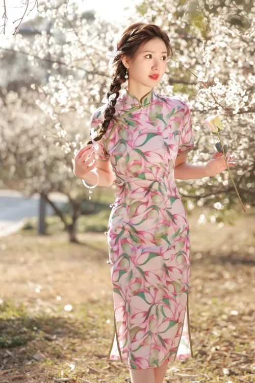 Kf Sa9944b48032249d29b7cf7076e29c702x Gentle Style Pink Floral Summer Cheongsam Sweet Vintage Women Mid Long Dress Daily Female Qipao Traditional Gentle Style Pink Floral Summer Cheongsam Sweet Vintage Women Mid Long Dress Daily Female Qipao Traditional Slim Dresses