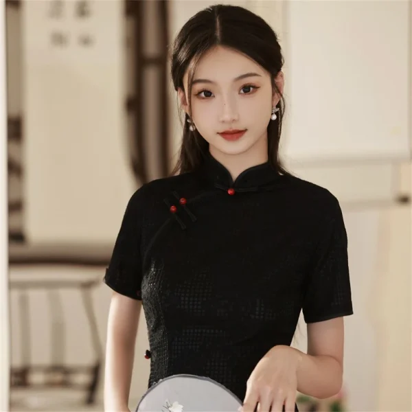 Kf Sab023f2ad9894e089d8a02462e5b2d1ei Summer Black Cheongsam Mid Length Elegant Retro Qipao Lady Short Sleeved Temperament High End Chinese Traditional Summer Black Cheongsam Mid-length Elegant Retro Qipao Lady Short-sleeved Temperament High-end Chinese Traditional Evening Dress